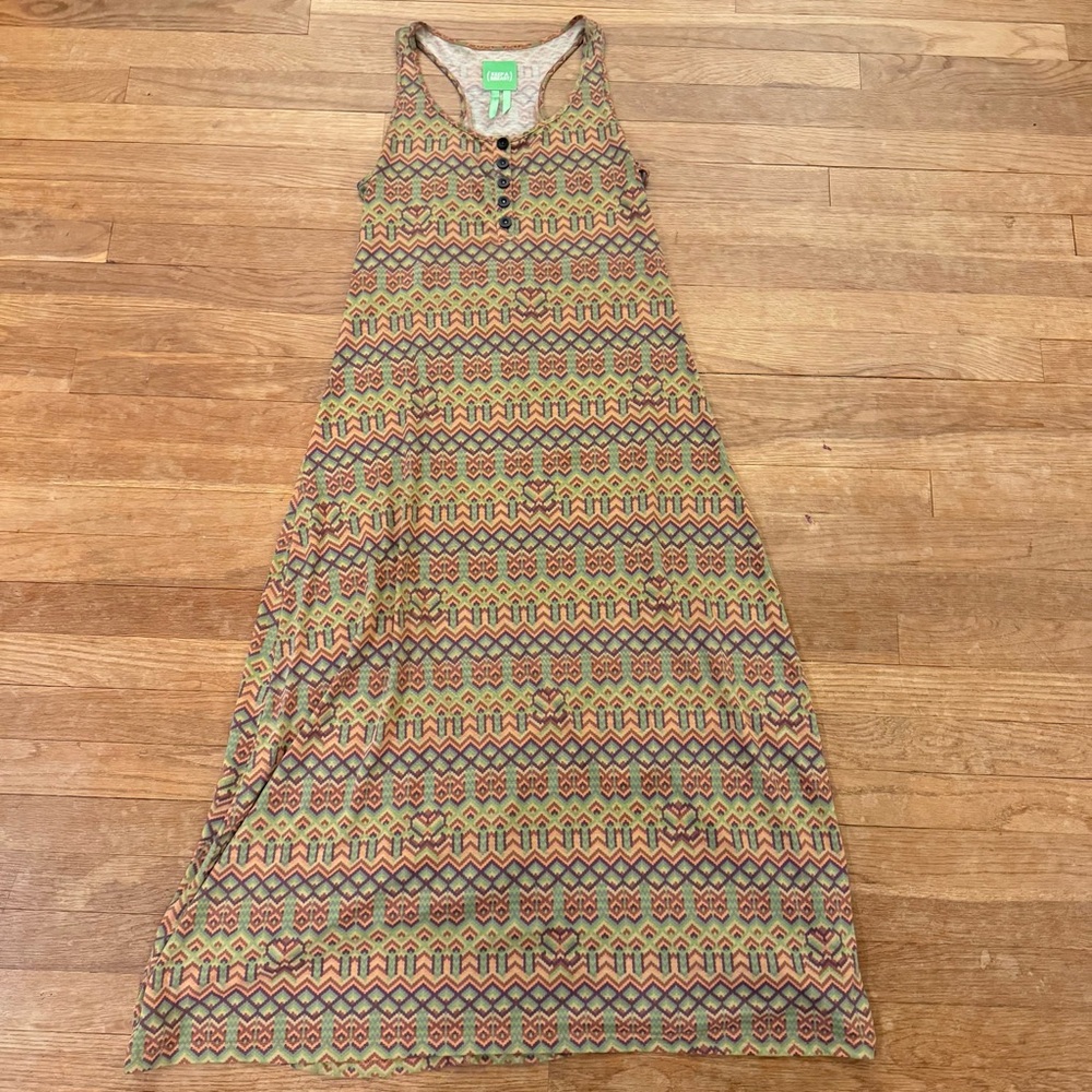 KEEP A BREAST tan purple sleeveless t-back high low maxi swim cover dress M
 b51